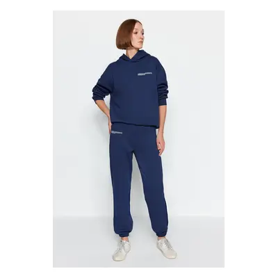 Trendyol Navy Blue fenntarthatóbb laza jogger gyapjú belső kötött kötött melegítőnadrág