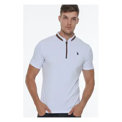 T8571 DEWBERRY ZIPPER MEN'S T-SHIRT-WHITE