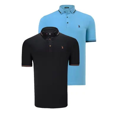 DOUBLE SET T8586 DEWBERRY MEN'S T-SHIRT-BLACK-LIGHT BLUE