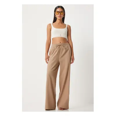 Happiness İstanbul Women's Biscuit Loose Cut Linen Trousers