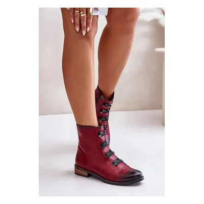 Insulated women's ankle boots with zip burgundy Evalth