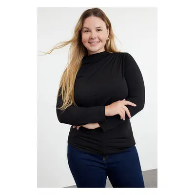 Trendyol Curve Black Sandy Knitted Plus Size Blouse