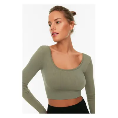 Trendyol Khaki Seamless/Seamless Crop Extra Stretchy Knitted Sports Top/Blouse