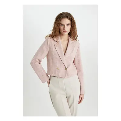 DEFACTO Crop Jacket Collar Button Closure Tweed Short Blazer Jacket