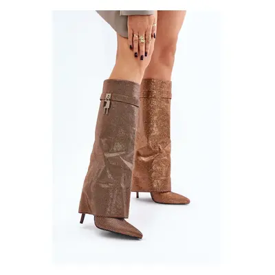 Embellished stiletto heel slip-on boots with a bent upper brown Enathlin