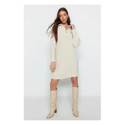 Trendyol Stone Mini Knitwear Zipper Dress