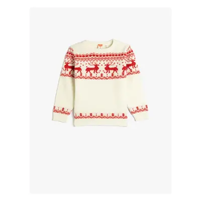 Koton Sweater Deer Pattern Round Neck Soft Textured