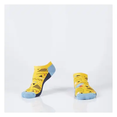 Navy blue and yellow women's short socks with geometric patterns