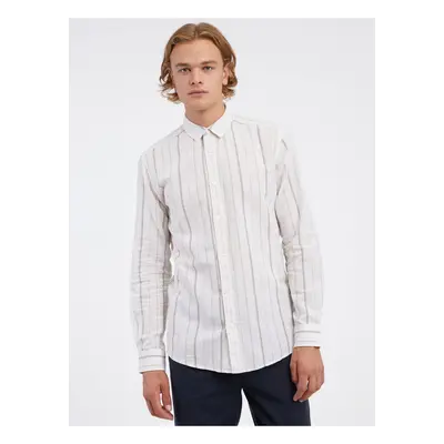 Creamy Men's Striped Linen Shirt ONLY & SONS Caiden - Men