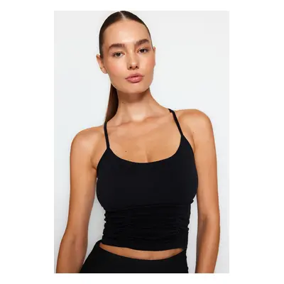 Trendyol Black Seamless/Seamless Smocking Detail Lightly Support/Shaping Sports Bra