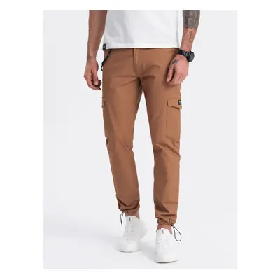 Ombre Men's pants with cargo pockets and leg hem - warm brown