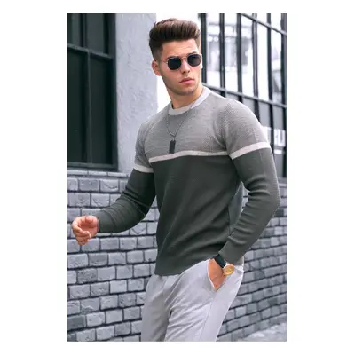 Madmext Men's Khaki Color Block Sweater