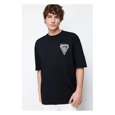 Trendyol Black Oversize/Wide Cut City Printed 100% Short Sleeve T-Shirt