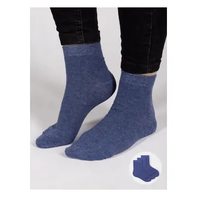 Yoclub Kids's Girls' Socks Plain With Silver Thread 3-Pack SKA-0025G-1800 Navy Blue