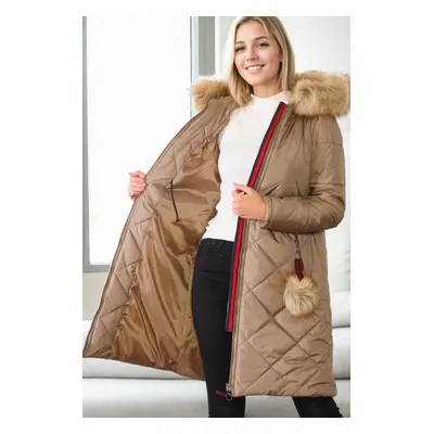 Z6646 DEWBERRYN FUR POMPOM LADIES' COAT-VISION-1