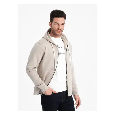 Ombre BASIC men's unbuttoned hooded sweatshirt - light beige