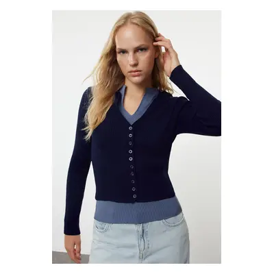 Trendyol Navy Blue Double Knit Cardigan