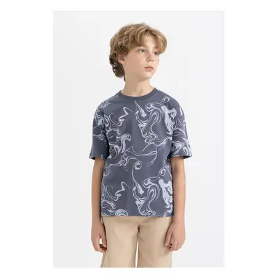 DEFACTO Boy's Oversize Fit Crew Neck Printed Short Sleeve T-Shirt