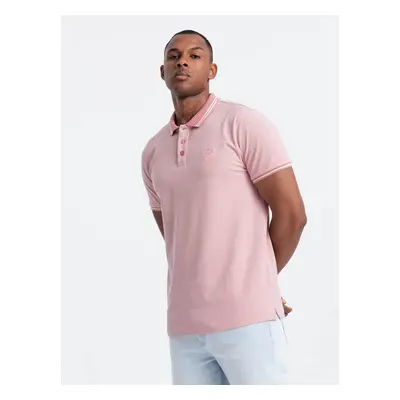 Ombre Melange men's polo shirt with striped collar - rose melange