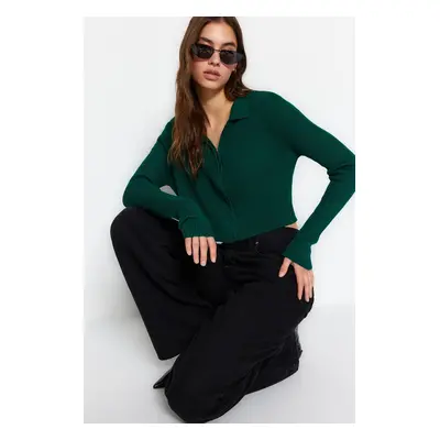 Trendyol Emerald Green Crop cipzáras kötöttáru Cardigan