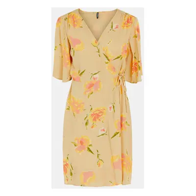 Yellow Floral Tie Wrap Dress Pieces Tianna - Women