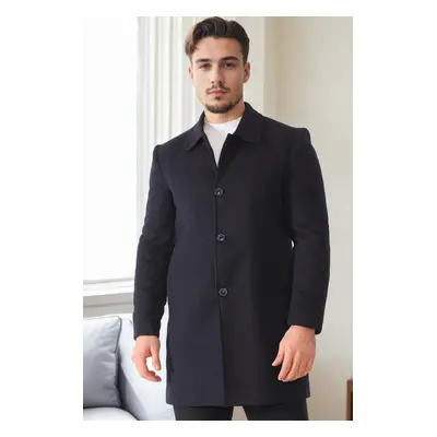 PLT8364 DEWBERRY MEN'S COAT-PLAIN NAVY BLUE