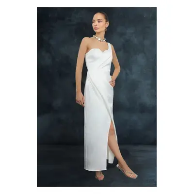 Trendyol White Satin Woven Elegant Evening Dress