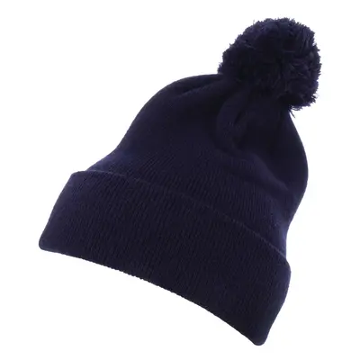 Pom Pom Knit hat with cuff navy blue