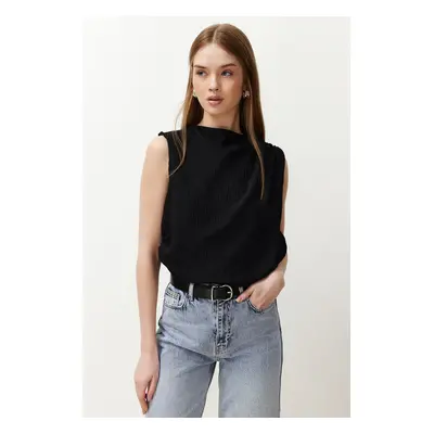 Trendyol Black Gathered Woven Blouse