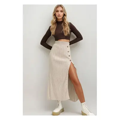 Trend Alaçatı Stili Women's Beige Button Detailed Knitwear Skirt