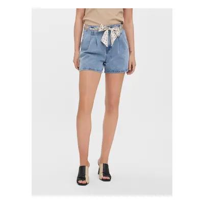 Light Blue Denim Shorts with Belt VERO MODA Leelah - Women