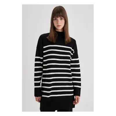 DEFACTO Relax Fit Striped Turtleneck Slit Knitwear Sweater Tunic