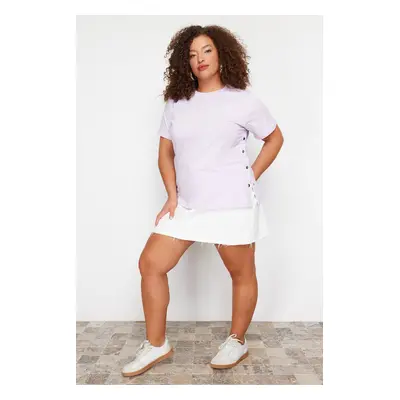 Trendyol Curve Lilac Button Detailed 100% Cotton Knitted T-shirt