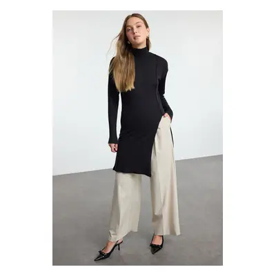 Trendyol Black Premium Quality Slit Detailed Midi Length Knitted Sweater