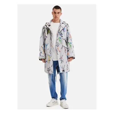 Light gray men's patterned parka with detachable insert Desigual Fele - Men