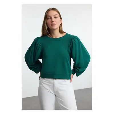 Trendyol Emerald Green Thick Regular Regular Pattern Balloon Sleeve Knitted Sweatshirt