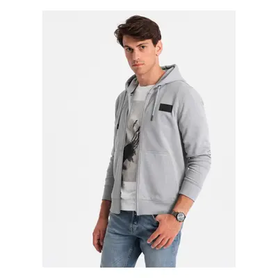 Ombre Men's unbuttoned sweatshirt with hood and patch - grey