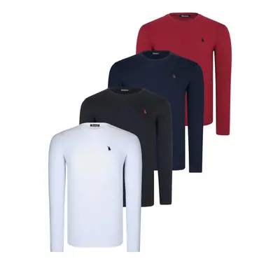 QUADRUPLE SET T8588 DEWBERRY ROUND NECK MEN'S SWEATSHIRT-BLACK-NAVY-WHITE-BURGUNDY