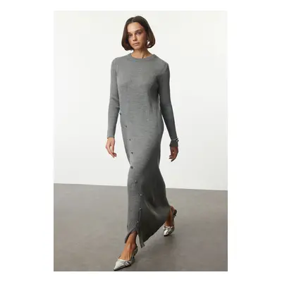 Trendyol Gray Button Detailed Knitwear Dress