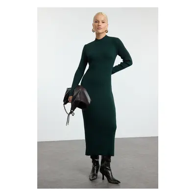 Trendyol Emerald Green Basic Stand Collar Knitwear Dress