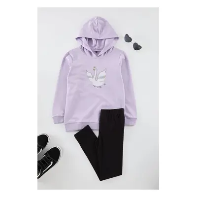 Trendyol Lilac Animal Cotton Knitted Bottom-Top Set