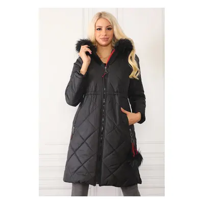 Z6646 DEWBERRYN WOMEN'S COAT WITH FUR POMPOMS-BLACK