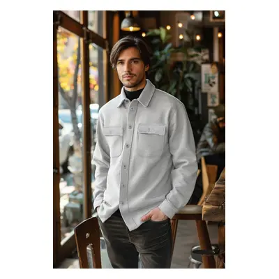 Trendyol Gray Regular/Normal Cut Shirt with Collar Flap Pockets and Inside Fleece Shirt