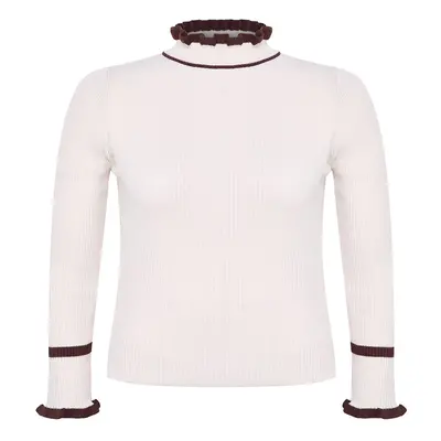 Trendyol Curve Stone Stand Collar Stripe Detailed Thin Knit Sweater