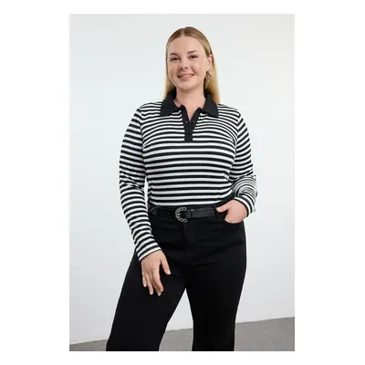 Trendyol Curve Black-White Striped Knitted Blouse