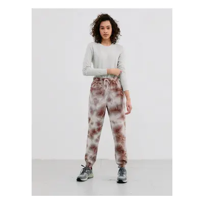 Cream-Brown Patterned Sweatpants Pieces Chilli - Women