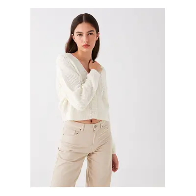 LC Waikiki női V-nyakú saját mintás hosszú ujjú kötöttáru Cardigan