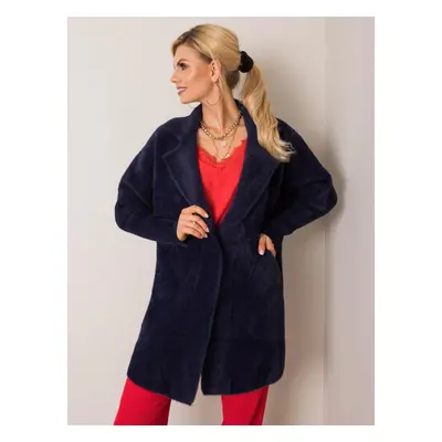 Navy blue fluffy alpaca coat