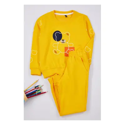 Trendyol Yellow Boy Seasonal-Thin Crew Neck Printed Knitted Bottom-Top Set