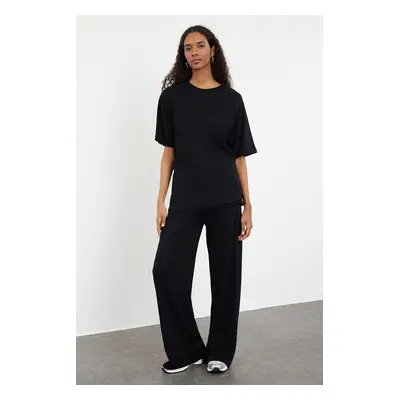 Trendyol Black Relaxed/Comfortable Pattern Wide Leg/Wide Leg Knitted Blouse/Pants Top-Bottom Set